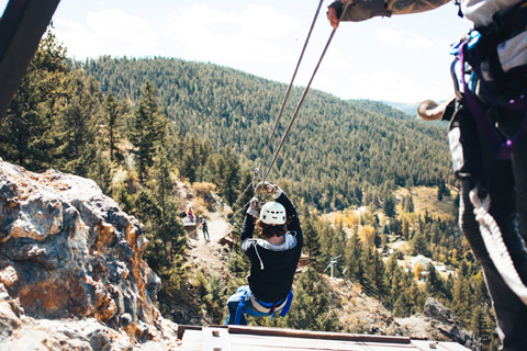 Enjoy the Cliffside Zipline in Idaho Springs, Colorado, which is available for free at Xplorie participating properties.