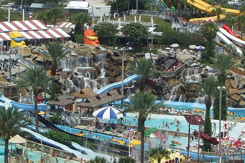 An aerial view of the thrilling Big Kahuna's water park located in Destin, Florida, where guests can receive a free admission when staying at an Xplorie participating property.