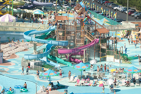 Aerial picture of the Jolly Roger Amusement Parks Splash Mountain in Ocean City, Maryland, where guests can receive a free admission at Xplorie participating properties.