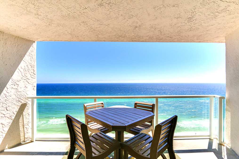 View of the beautiful Emerald Coast from a vacation home in Destin, FL