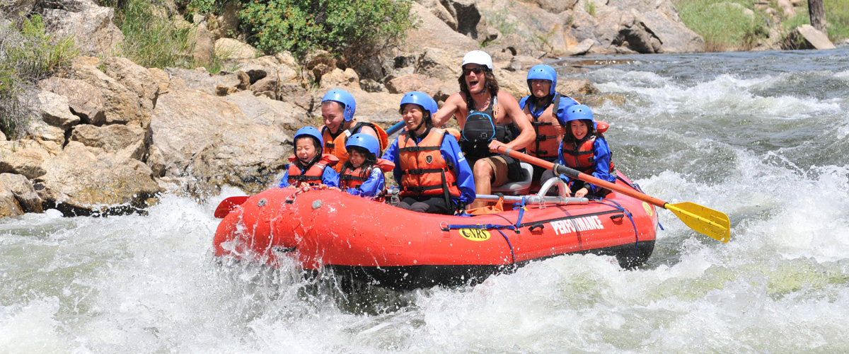 A group of people white water rafting in Colorado.